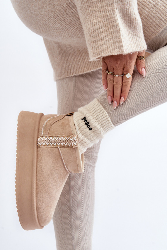 Beige Patterned Platform Snow Boots Udra