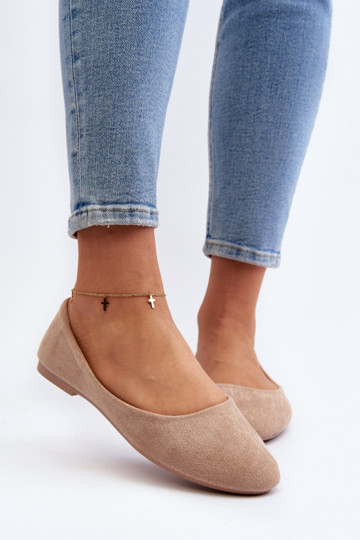 Beige Women's Suede Ballerina Flats Lasota