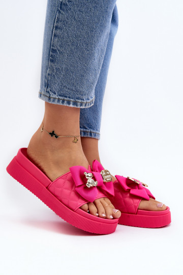 Women's Slippers with Bow and Decorative Teddy Bear Fuchsia Katerina 2