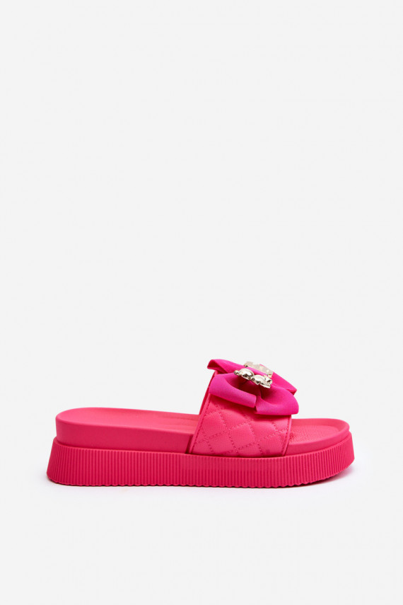 Women's Slippers with Bow and Decorative Teddy Bear Fuchsia Katerina