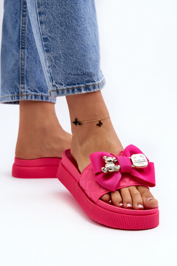 Women's Slippers with Bow and Decorative Teddy Bear Fuchsia Katerina