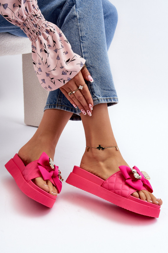 Women's Slippers with Bow and Decorative Teddy Bear Fuchsia Katerina