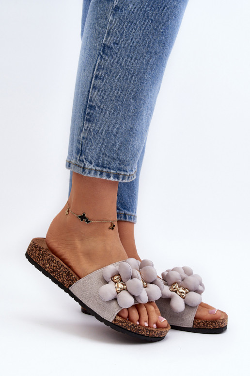 Women's Grey Sandals with Decorations Bunlia