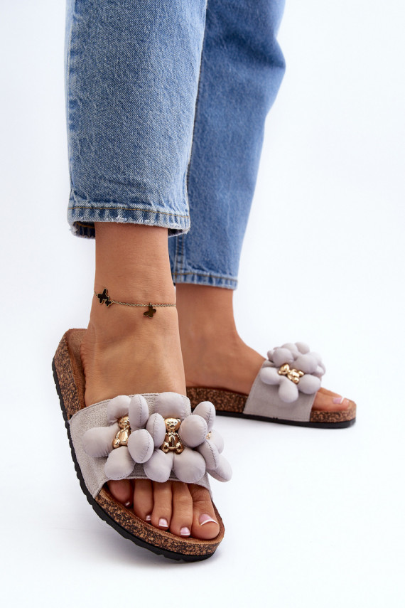 Women's Grey Sandals with Decorations Bunlia