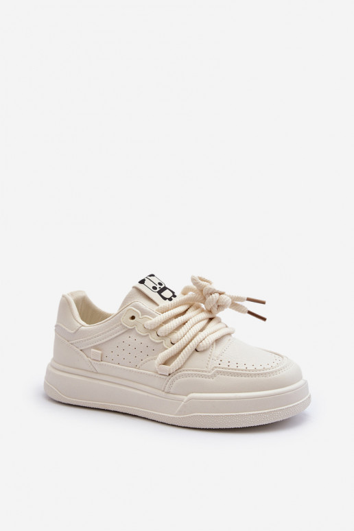 Women's Beige Faux Leather Sneakers Avanalis