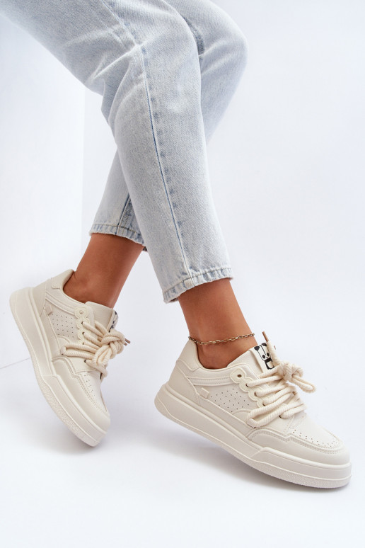 Women's Beige Faux Leather Sneakers Avanalis