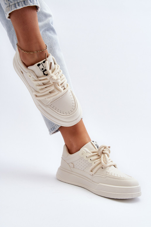 Women's Beige Faux Leather Sneakers Avanalis