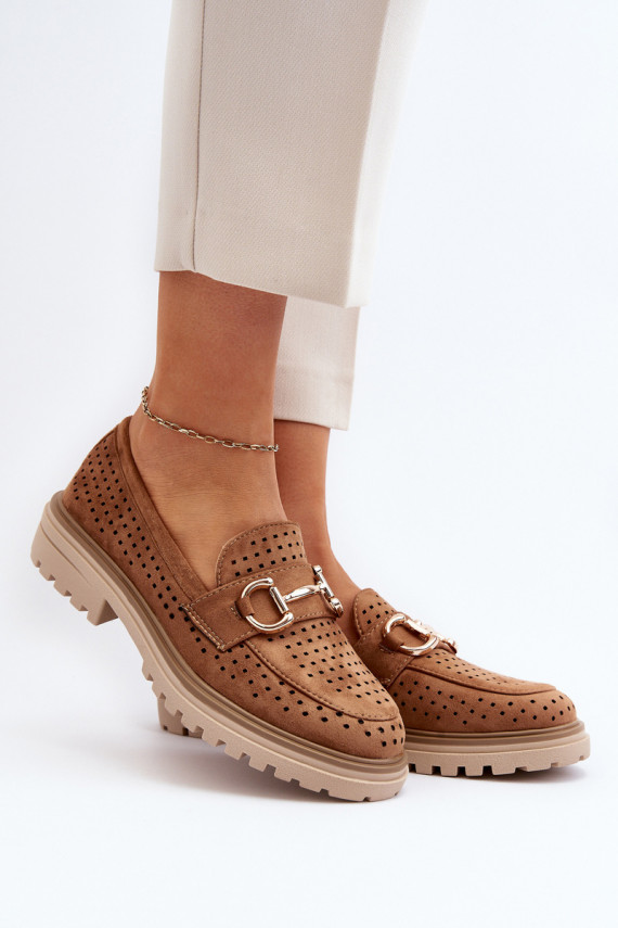 Women's Ajour Moccasins With Ornament Camel Talesse