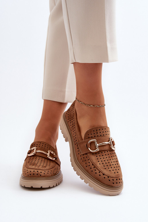 Women's Ajour Moccasins With Ornament Camel Talesse