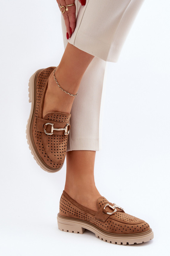 Women's Ajour Moccasins With Ornament Camel Talesse