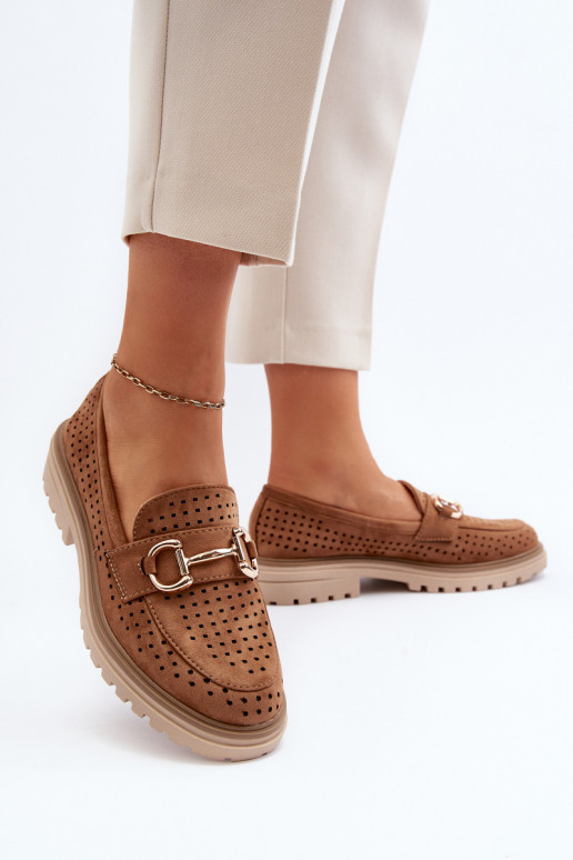 Women's Ajour Moccasins With Ornament Camel Talesse