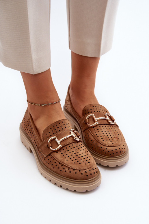 Women's Ajour Moccasins With Ornament Camel Talesse