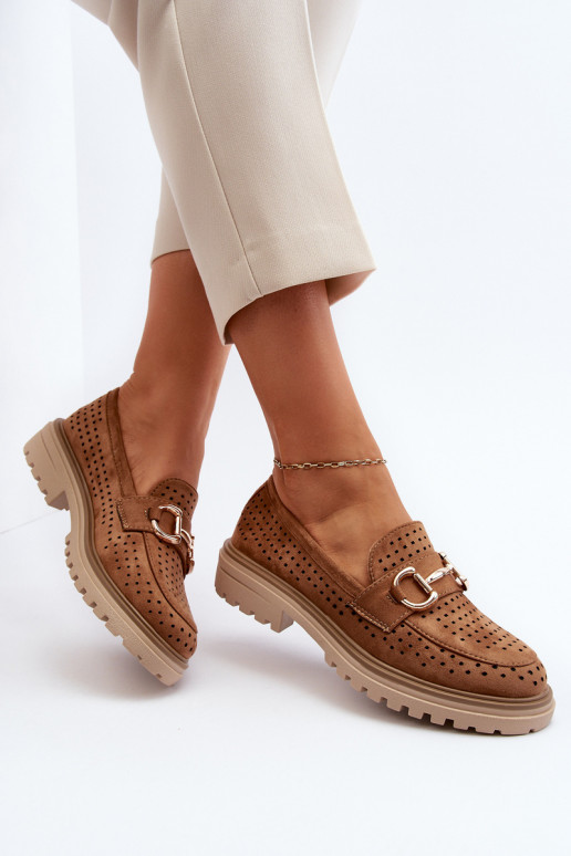 Women's Ajour Moccasins With Ornament Camel Talesse