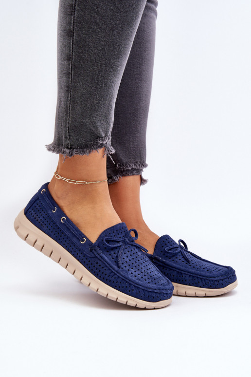 Women's Moccasins with Bow Navy Blue Reece