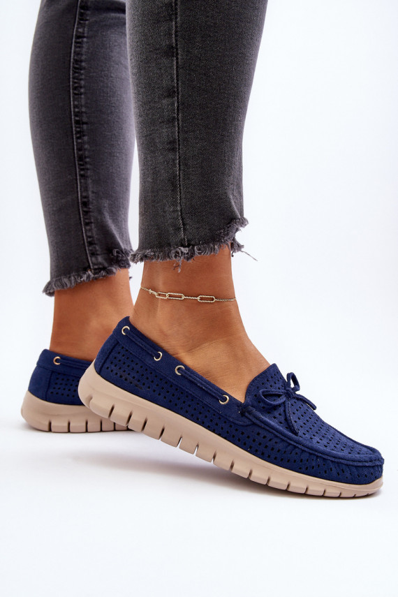 Women's Moccasins with Bow Navy Blue Reece