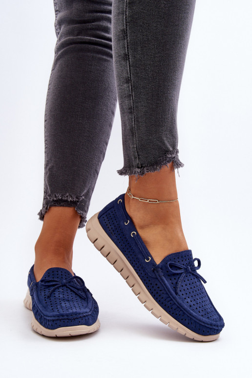 Women's Moccasins with Bow Navy Blue Reece