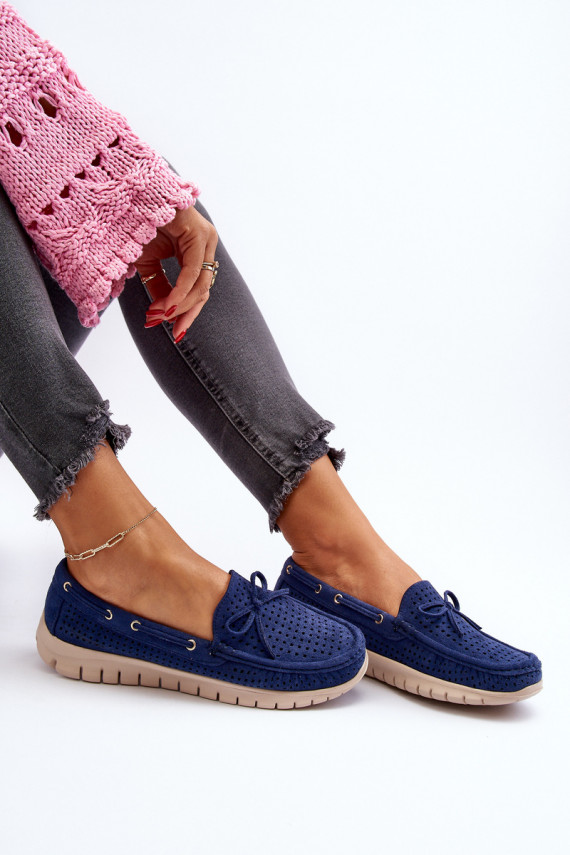 Women's Moccasins with Bow Navy Blue Reece