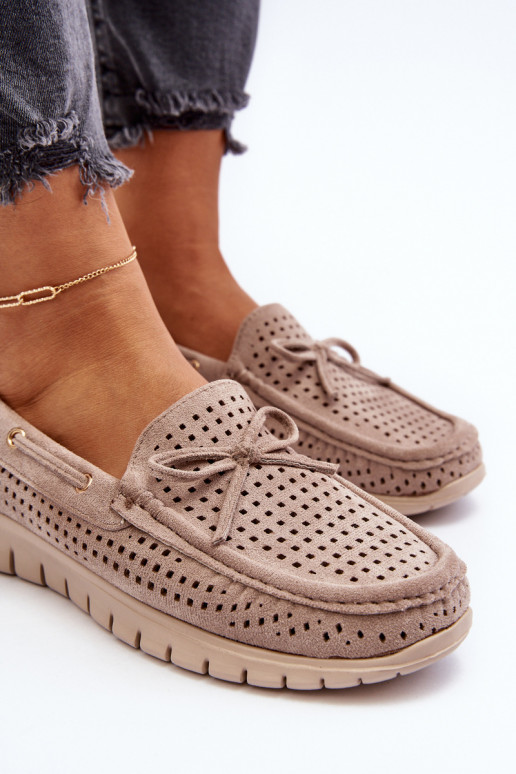 Women's Beige Loafers With Bow Reece