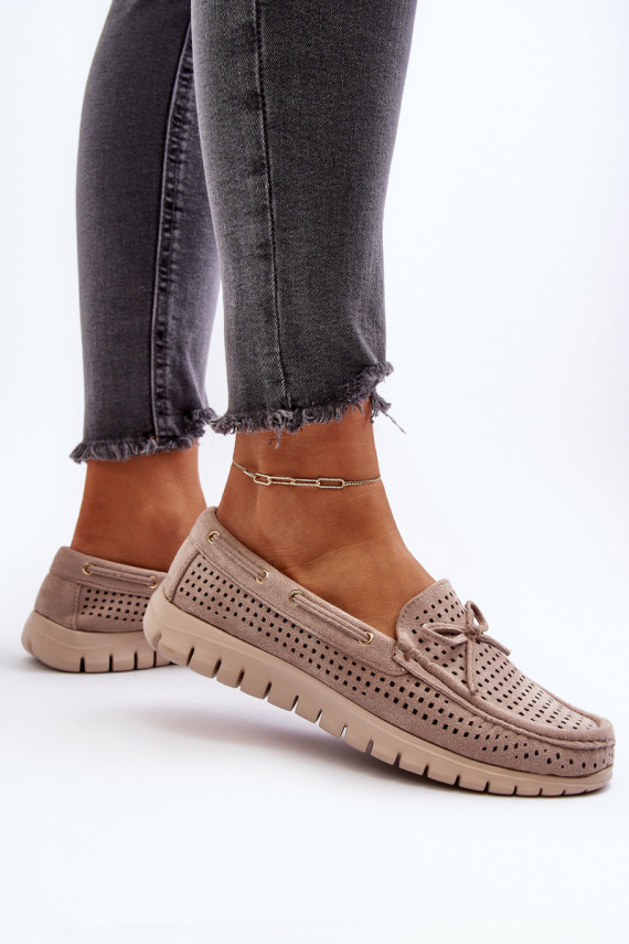 Women's Beige Loafers With Bow Reece