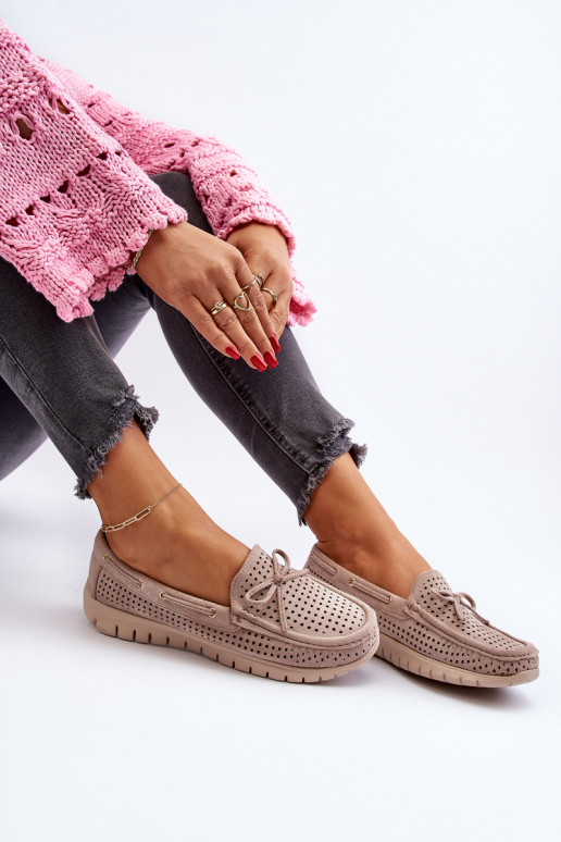 Women's Beige Loafers With Bow Reece