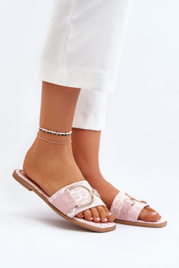 Shiny Women's Slippers With Decoration Pink Taleci 2