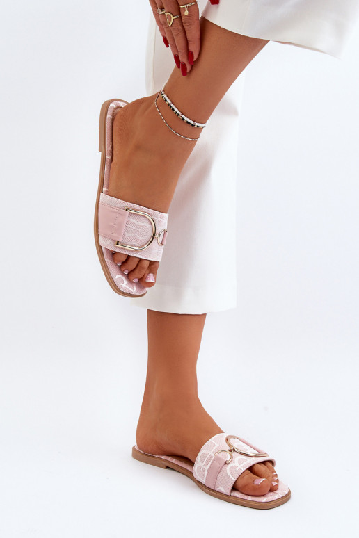 Shiny Women's Slippers With Decoration Pink Taleci