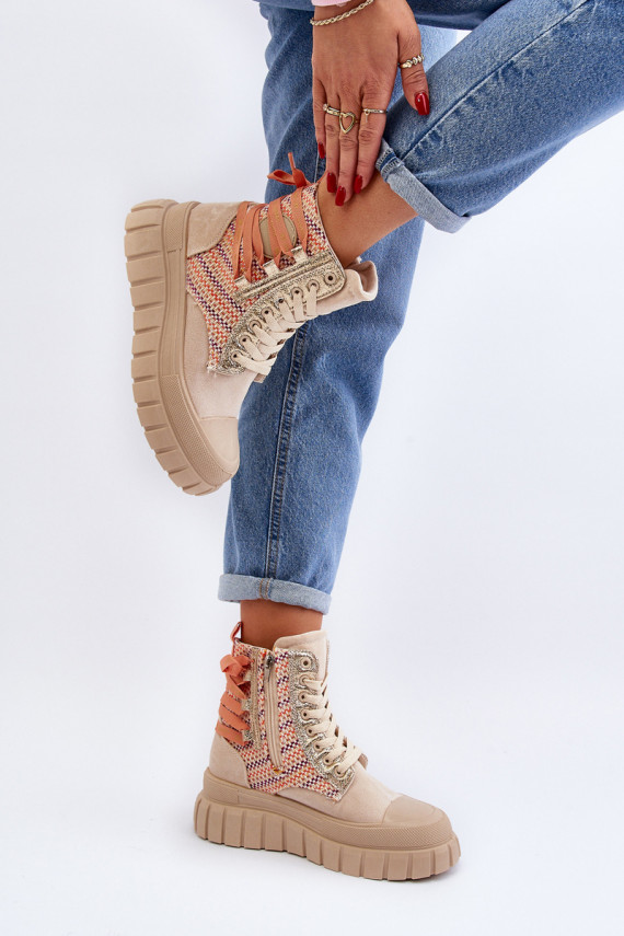 Women's High Suede Sneakers Beige Eleamia