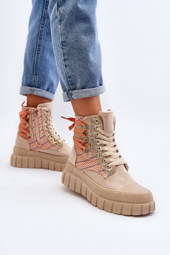 Women's High Suede Sneakers Beige Eleamia