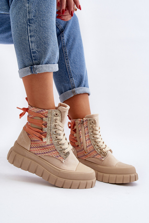 Women's High Suede Sneakers Beige Eleamia
