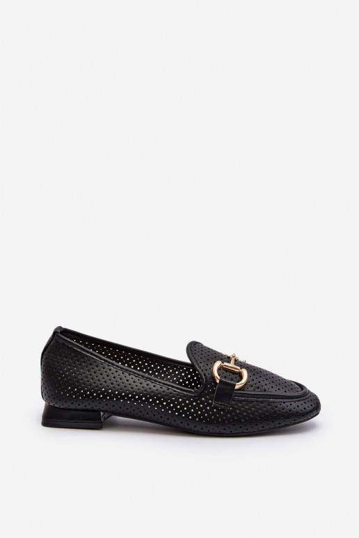 Women's Flat Heel Loafers with Black Decoration Iluvana
