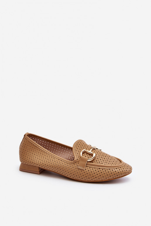 Women's Flat Heel Moccasins with Decoration Camel Iluvana