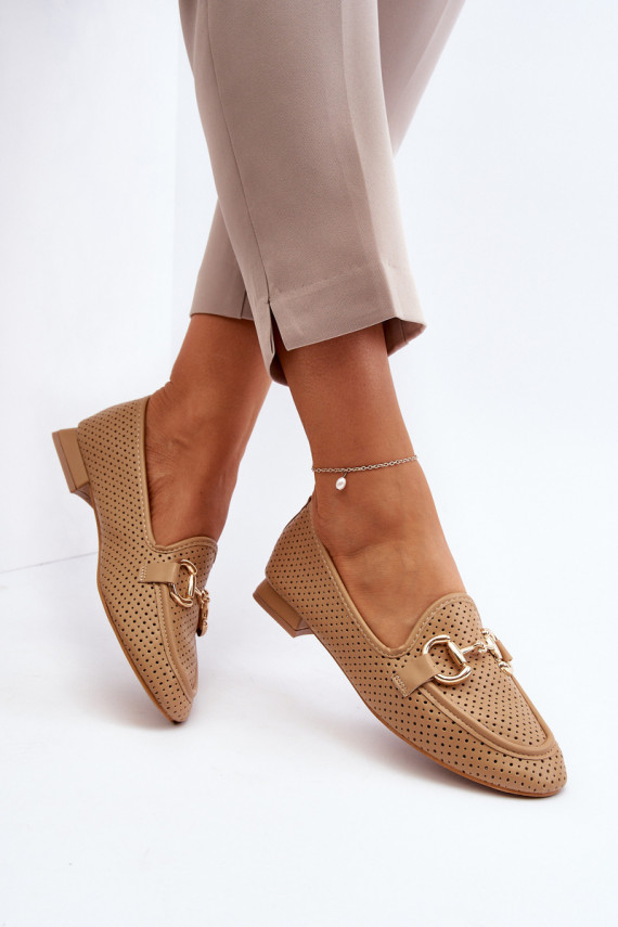 Women's Flat Heel Moccasins with Decoration Camel Iluvana