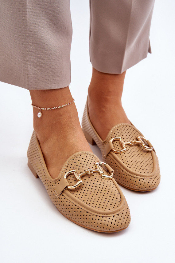 Women's Flat Heel Moccasins with Decoration Camel Iluvana