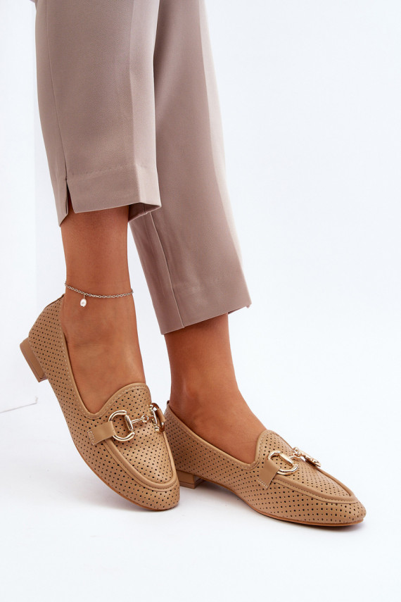 Women's Flat Heel Moccasins with Decoration Camel Iluvana