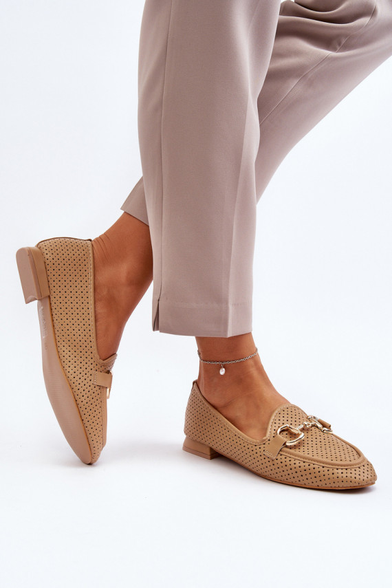 Women's Flat Heel Moccasins with Decoration Camel Iluvana