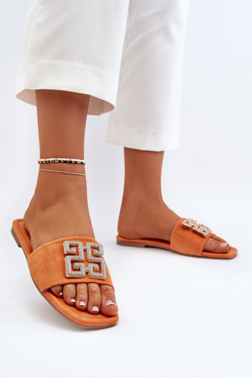 Women's Flat Sandals with Orange Decoration Inaile