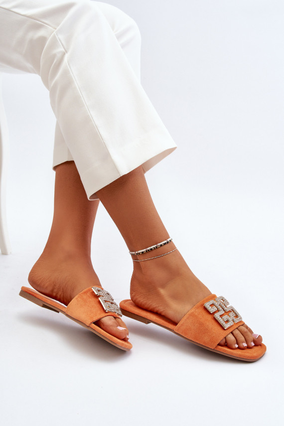Women's Flat Sandals with Orange Decoration Inaile