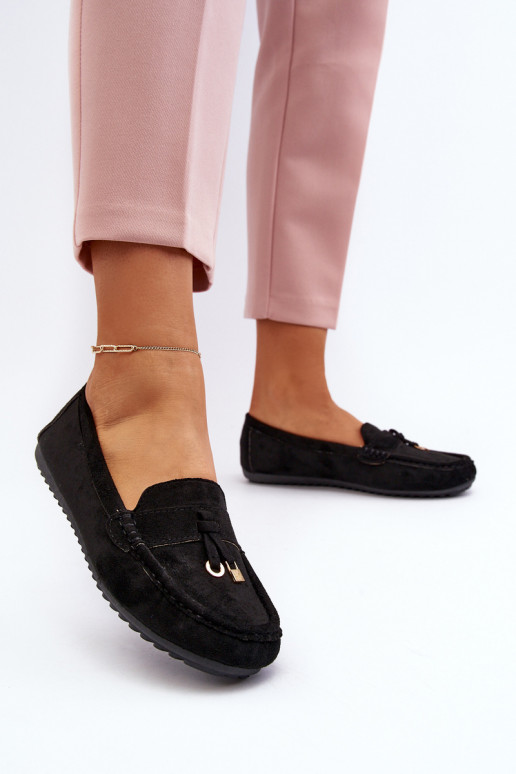 Women's Classic Black Suede Moccasins Ontala