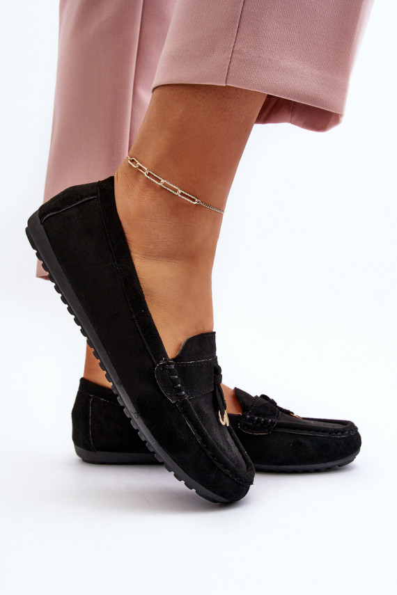 Women's Classic Black Suede Moccasins Ontala