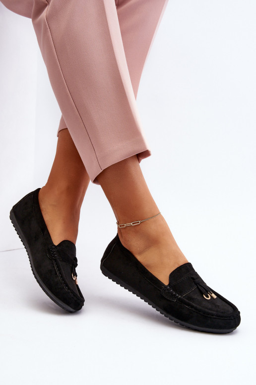 Women's Classic Black Suede Moccasins Ontala