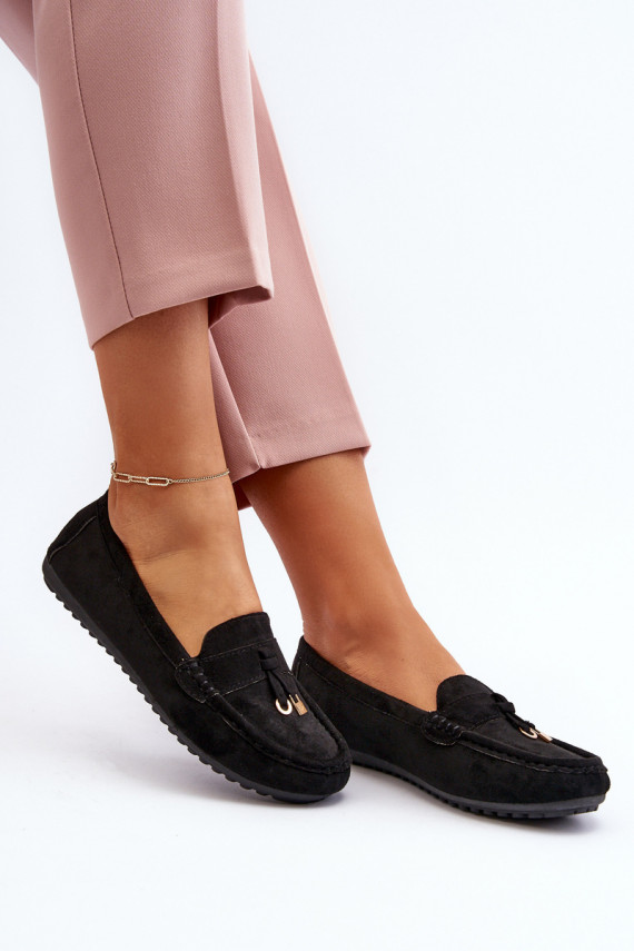Women's Classic Black Suede Moccasins Ontala
