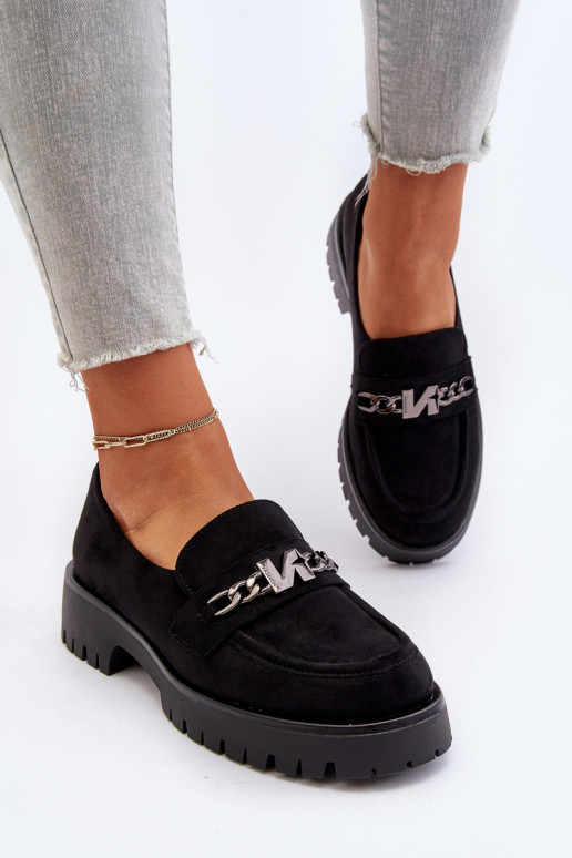 Black Suede Women's Moccasins with Decoration Loraleima