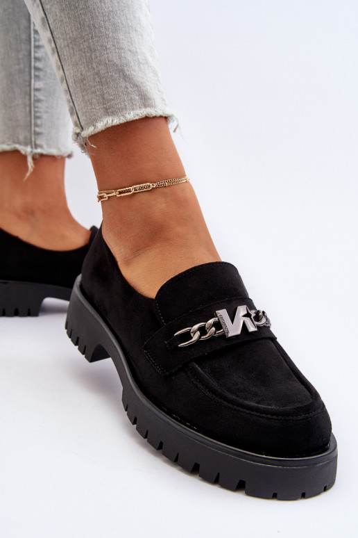 Black Suede Women's Moccasins with Decoration Loraleima