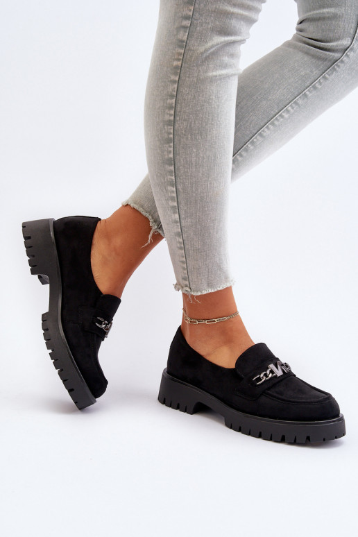 Black Suede Women's Moccasins with Decoration Loraleima