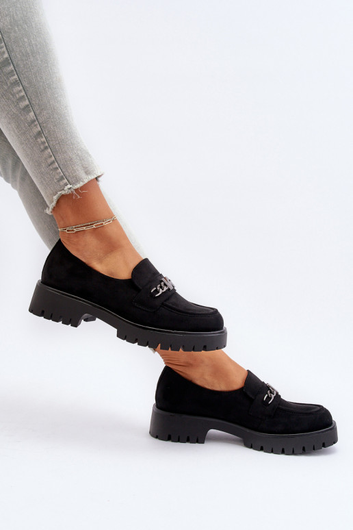 Black Suede Women's Moccasins with Decoration Loraleima