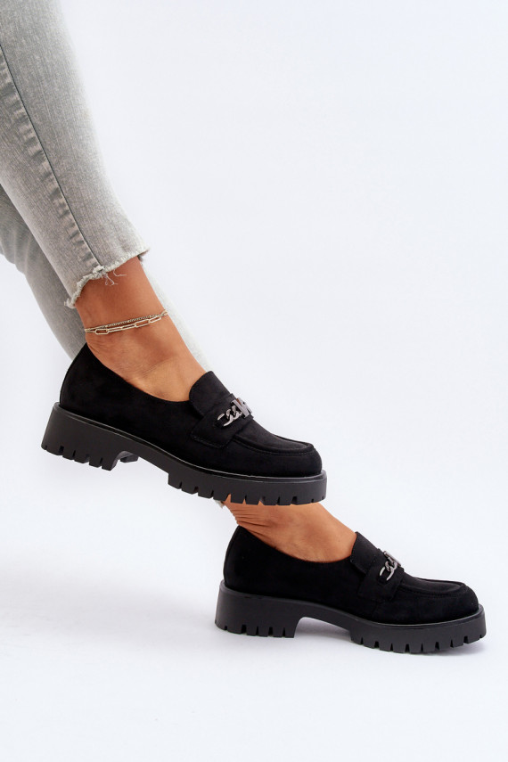 Black Suede Women's Moccasins with Decoration Loraleima