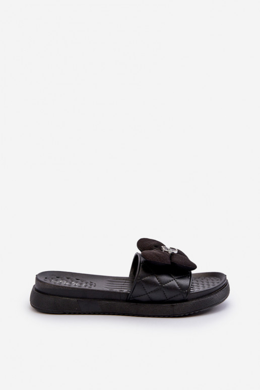 Women's Slides with Ornament on Low Platform Black Cedrella