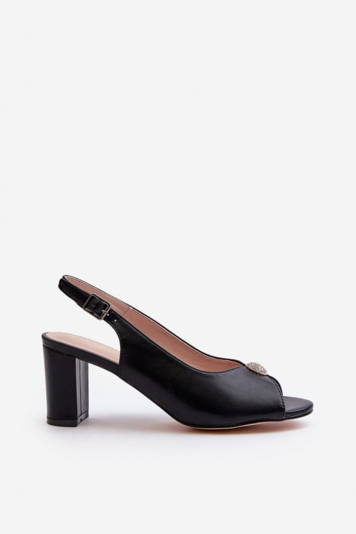 Elegant Sandals With Ornament on Heel Black Trasea