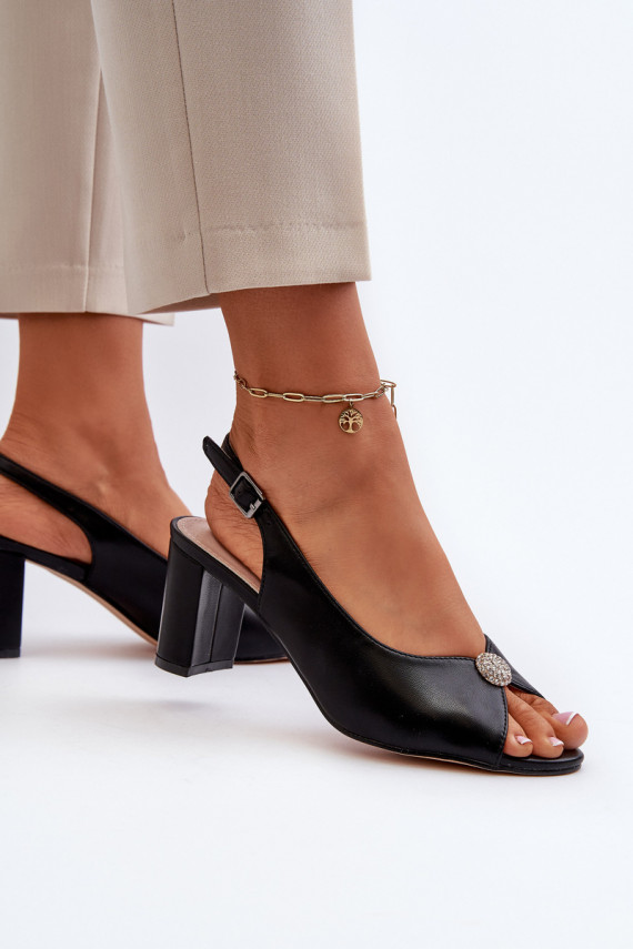 Elegant Sandals With Ornament on Heel Black Trasea