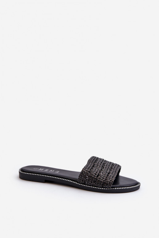 Women's Sandals with Woven Strap on Flat Heel Black Radians